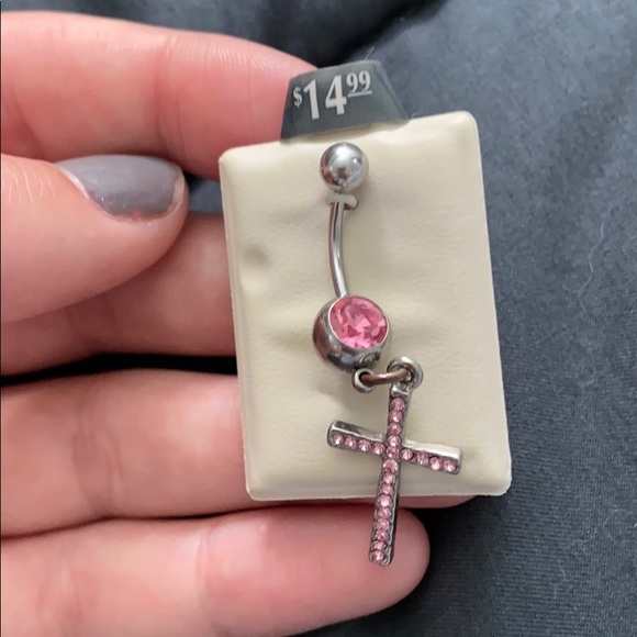 Pink Cross Belly Button Ring - Picture 3 of 3
